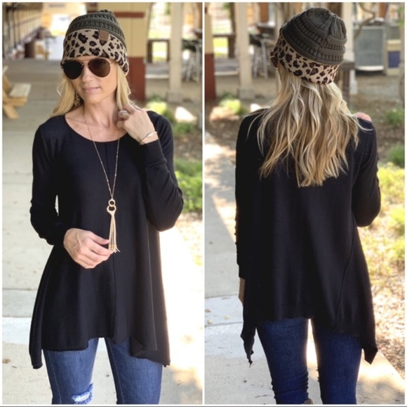 Infinity Raine Tops - Black Asymmetrical Knit Tunic Infinity Raine Tops - Black Asymmetrical Knit Tunic